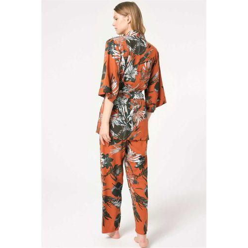 İp Askılı V Yaka Viskon Çiçek Desenli Kışlık Örme Normal Bel Nakış Detaylı Pijama Takımı Sabahlık