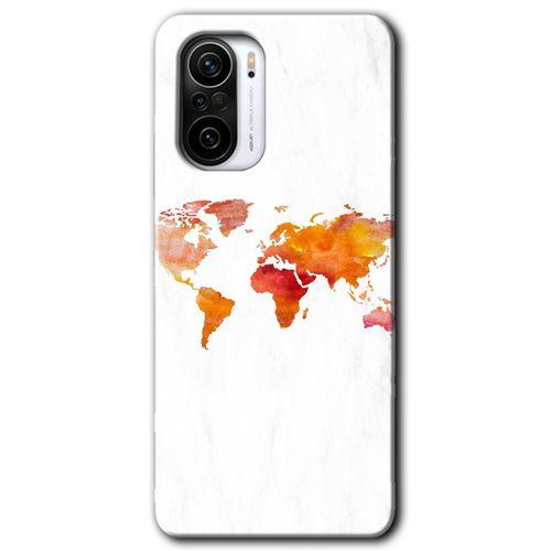 MRCİLETİSİM Xiaomi Redmi K40 Pro Kılıf HD Desen Baskılı Arka Kapak + Temperli Cam - Dünya Haritası