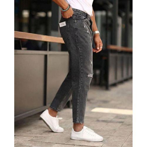 Erkek Koyu Gri Yırtık Detaylı Boyfriend Jean