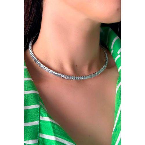 Baget Taşlı Tasma Kolye - Gümüş