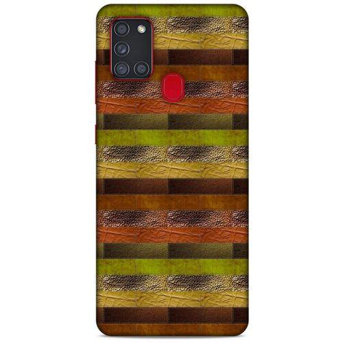 Samsung Galaxy A21s Kılıf Patchwork (48) Bumper Kılıf Kahve Yeşil