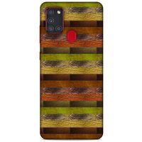 Samsung Galaxy A21s Kılıf Patchwork (48) Bumper Kılıf Kahve Yeşil