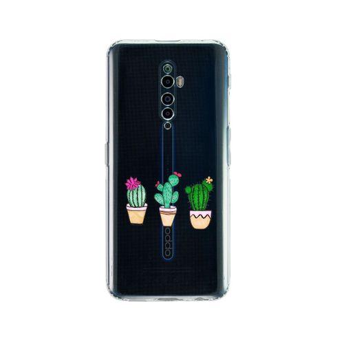 Oppo Reno 2Z Kaktüsler Desenli Premium Şeffaf Silikon Kılıf