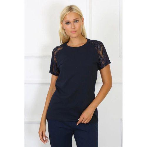 Kadın Kolu Dantelli Penye Pijama Takım Lacivert