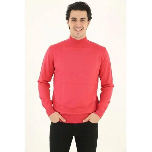 Erkek Yarım Boğaz Triko Kazak Yumuşak Dokulu Pamuklu Ince Dokuma, Uzun Kollu Rahat Regular Kalıp - Pembe