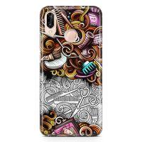 Huawei P20 Lite Kılıf Kuaför Malzemeleri Doodle Arka Kapak Koruma Desenli Full Koruyucu