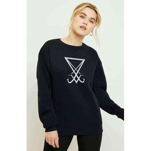 Lucifer Sigil 2 Baskılı Siyah Kadın Sweatshirt