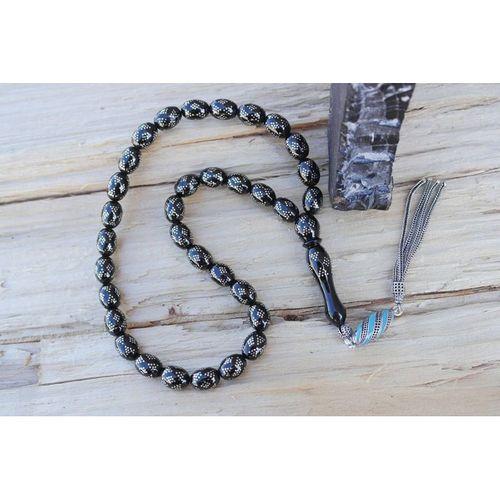 Oltu Taşı Beyzi  Model Kum Saati Baklava İşlemeli Tespih