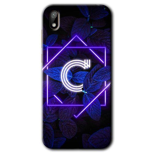 Huawei Y5 2019 Kılıf HD Desen Baskılı Arka Kapak - Dark Neon Yaprak C Harfi + Kırılmaz Cam