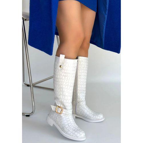 Metta Beyaz Cilt Desenli Çizme