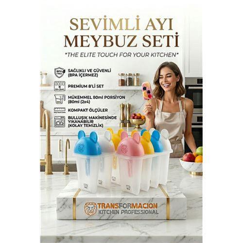 Sevimli Ayıcık Figürlü 8'li Dondurma Meybuz Kalıbı Seti - Sağlıklı Ev Yapımı Lezzetler 723093