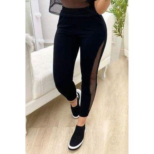 Kadın Yüksek Bel File Detaylı Dar Kesim Viskon Iki Iplik Pantolon
