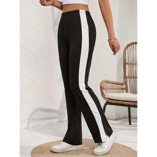 Kadın Yüksek Bel Yan şerit Detaylı Yırtmaçlı Viskon Iki Iplik Pantolon