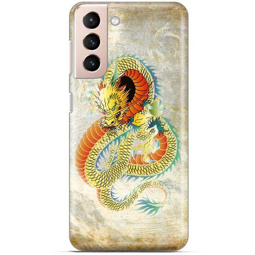 Samsung Galaxy S21 Kılıf Dragons (21) Koruyucu Kapak Ejderha Dövme Sarı