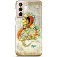 Samsung Galaxy S21 Kılıf Dragons (21) Koruyucu Kapak Ejderha Dövme Sarı