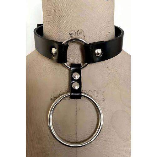 Büyük Ve Küçük Halka Detaylı Ayarlı Deri Choker - APFT673