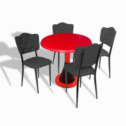 Dockers Napoli - Klas Mutfak Masa Takımı - (Yuvarlak Çap 80cm - Werzalit, Wermodin ve Allzalit Tabla) - Kırmızı-Siyah Deri