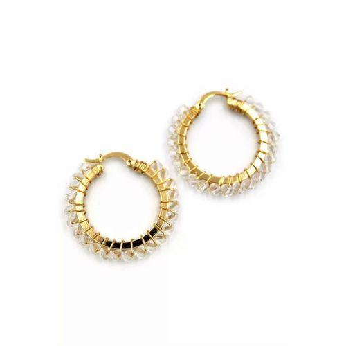 Kristal Boncuk Halka Küpe - Beyaz