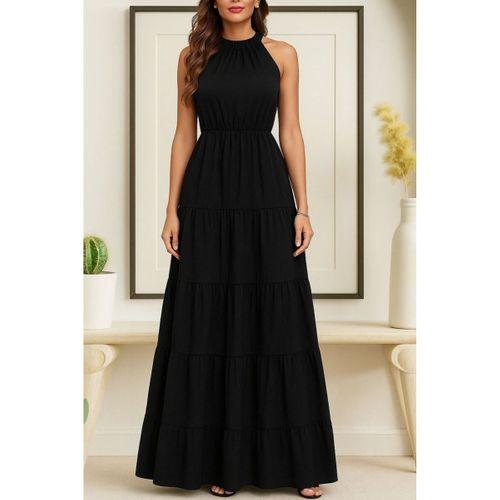 Kadın Kolsuz Halter Yaka Beli Lastiklidesenli Mikro Elbise