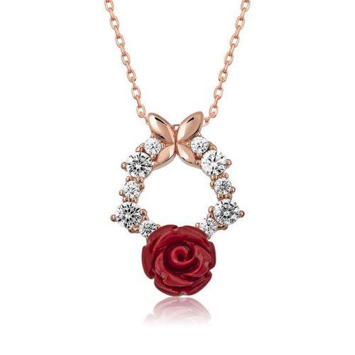 ​​Lucky Life 925 Ayar Gumuss  Rose Kırmızı Gül Kolye