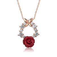 ​​Lucky Life 925 Ayar Gumuss  Rose Kırmızı Gül Kolye