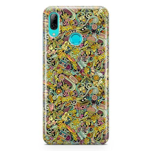 Huawei P Smart 2019 Kılıf Hippie Doodle Arka Kapak Koruma Desenli Full Koruyucu
