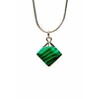 Malakit Doğal Taşı Zincirli El Yapımı Kolye Uç: 1,5 cm Zincir: 20 cm Kutulu