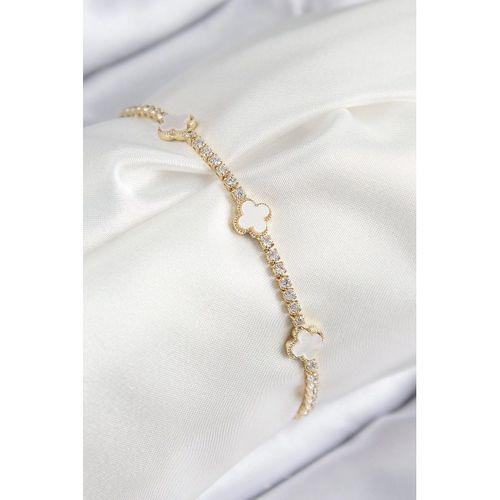 Pirinç Zirkon Taşlı Yonca Model Gold Renk Kadın Bileklik