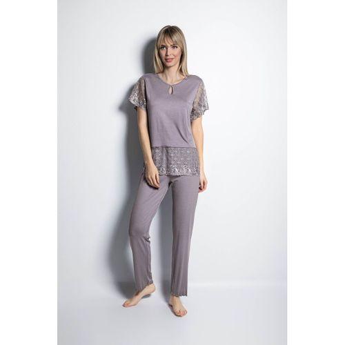 Yakası Detaylı Brode Dantelli Pijama Takımı