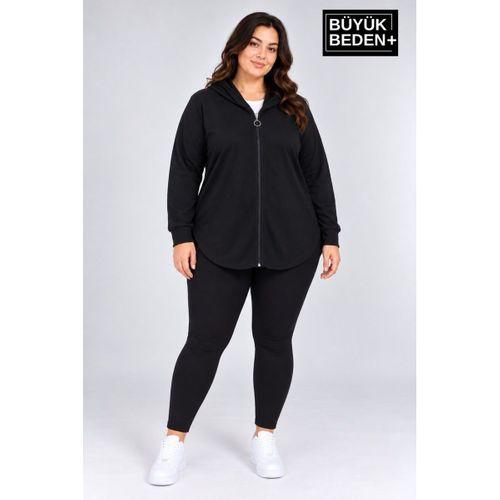 Süperlife Kadın Büyük Beden Fermuarlı Kapüşonlu Uzun Oval Etek Uçlu Oysho Hırka SPR26BHR993
