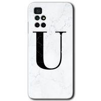 Redmi 10 Kılıf HD Desen Baskılı Arka Kapak - Beyaz Mermer Desenli U Harfi