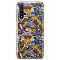 Huawei Nova 5t Kılıf Doodle Sinemasever Arka Kapak Koruma Desenli Full Koruyucu