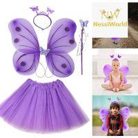 Lila Mor Kelebek Kostümü - Lila Mor Kelebek Kostüm Aksesuar Seti 4 Parça