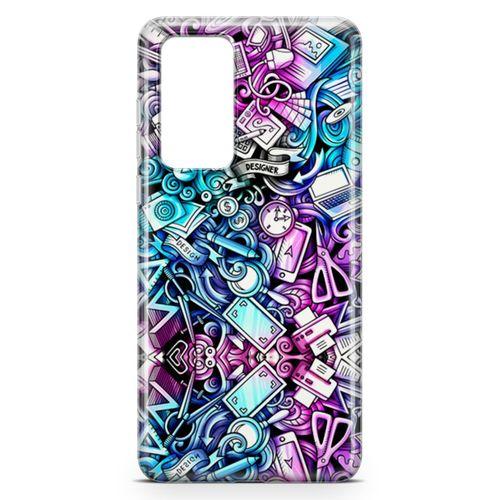 Huawei P40 Kılıf Bankacı Doodle Arka Kapak Koruma Desenli Full Koruyucu
