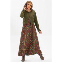 Kolsuz Selen Pazen Uzun Sonbahar ve Kışlık Elbise Çini Desen Haki Hk