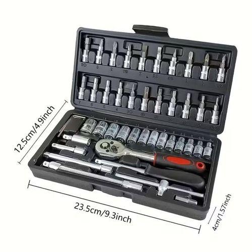 ZHLTOOLS 46 Parça Soket Seti, 1/4 inç Tahrik Cırcır Soket Anahtarı Sürücü Uçları Metrik Set