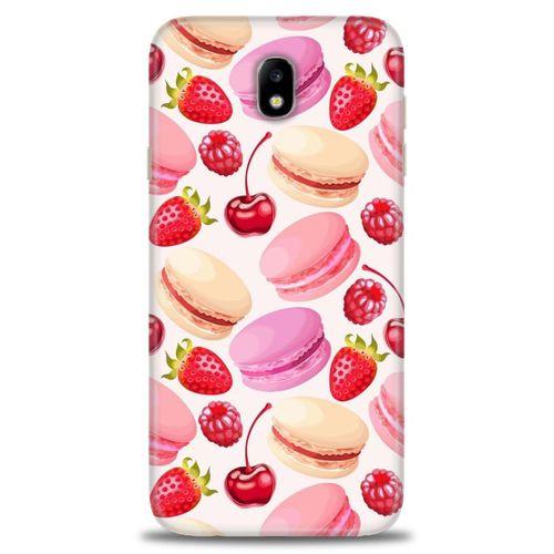 Samsung Galaxy J7 Pro / J730 Kılıf HD Baskılı Kılıf - Makaron ve Çilekler + Tam Ekran Koruyucu