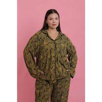 Kadın Büyük Beden Tropikal Yaprak Desenli Düğmeli Pijama Takımı
