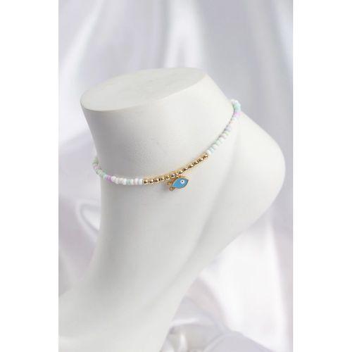 Beyaz ve Karışık Renk Boncuklu Balık Figürlü Halhal