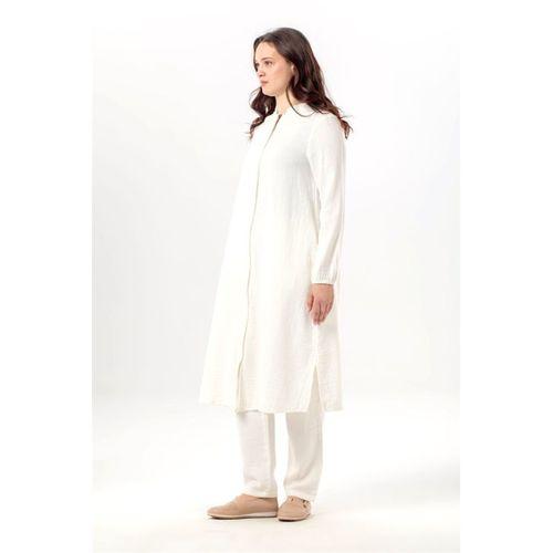 Uzun Kol Yaren Hakim Yaka Yazlık Müslin Tunik Kırık Beyaz KrkByz