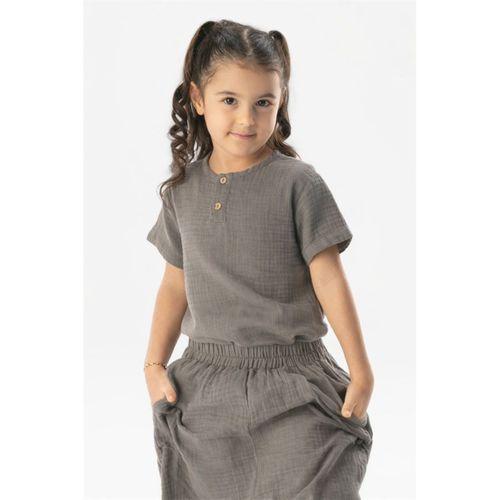 Kısa Kol Batı Yazlık Müslin Kız Çocuk Tshirt Gri Gri
