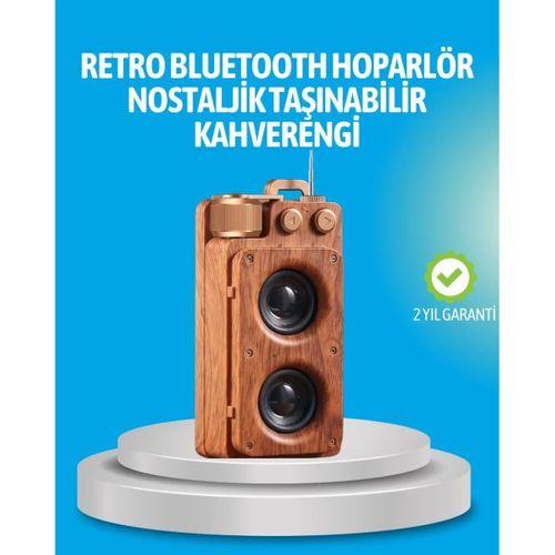 Retro Bluetooth Hoparlör Ahşap Görünümlü 5w Çift Stereo Ses