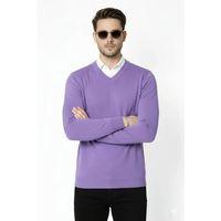 Erkek V Yaka Triko Kazak Yumuşak Dokulu Pamuklu Ince Dokuma, Uzun Kollu Rahat Regular Kalıp - Mor