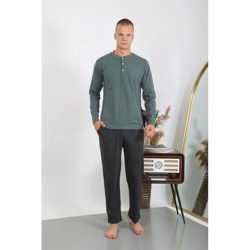 Erkek Penye Uzun Kol Pijama Takımı Haki