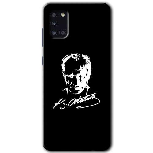 Samsung Galaxy A31 Kılıf Baskılı Kapak - Atatürk Silüet İmza + 5D Tam Kaplayan Cam