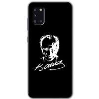 Samsung Galaxy A31 Kılıf Baskılı Kapak - Atatürk Silüet İmza + 5D Tam Kaplayan Cam