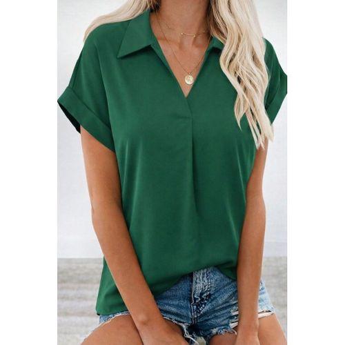 Kadın Kısa Kollu Yakalı Dokuma Viskon Bluz