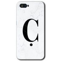 Realme C2 Kılıf HD Desen Baskılı Arka Kapak - Beyaz Mermer Desenli Ç Harfi + Kırılmaz Cam