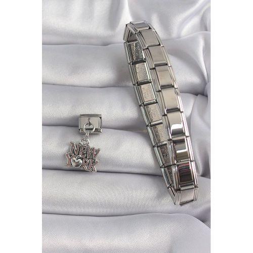316L Çelik Gümüş Renk Sallantı New York Yazı Model Nomination Charm - TJ-BC1120