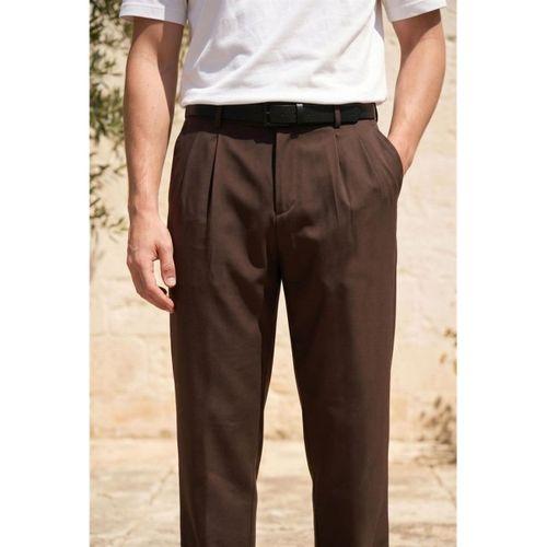 Baruchel Pileli Baggy Kalıp Kumaş Erkek Pantolon - Kahve